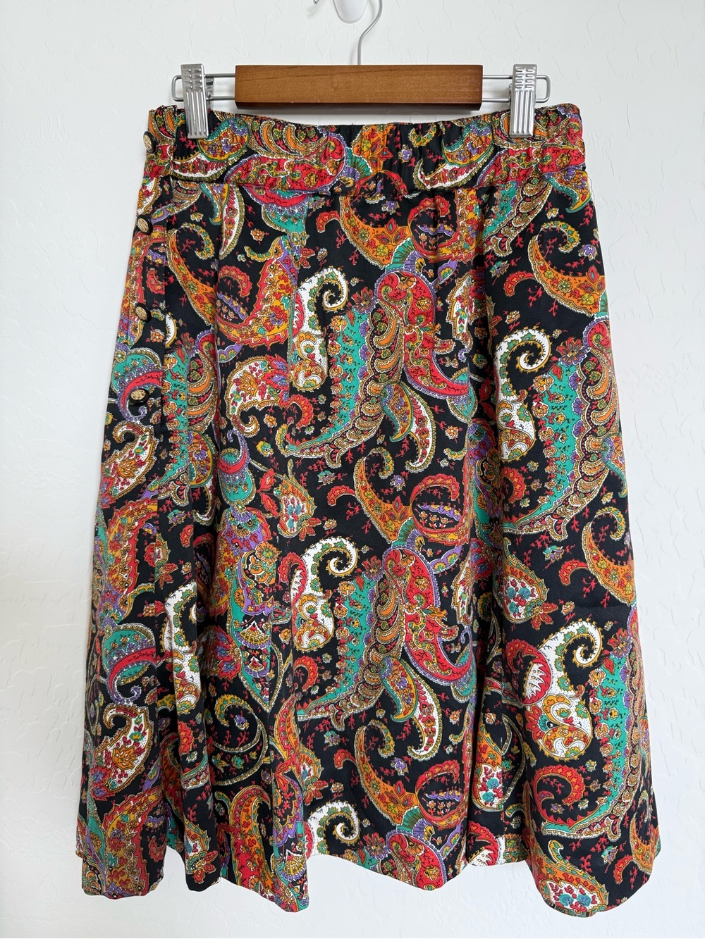 Black Paisley A-Line Skirt with Multicolor Print